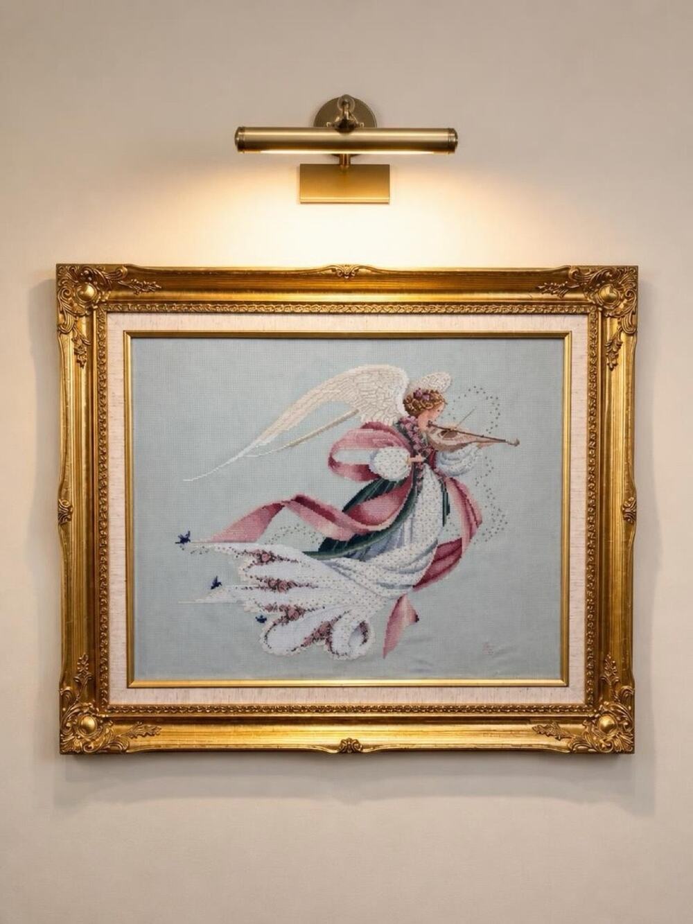 Vintage Lavender & Lace Angel of Spring L&L23 Framed Cross Stitch Beaded 1993